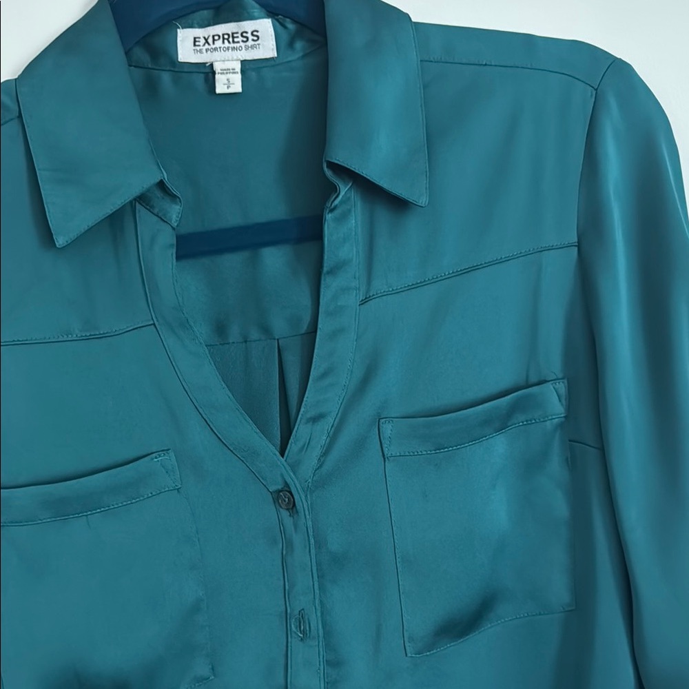 Express Blue Long Sleeve Button Down Shirt